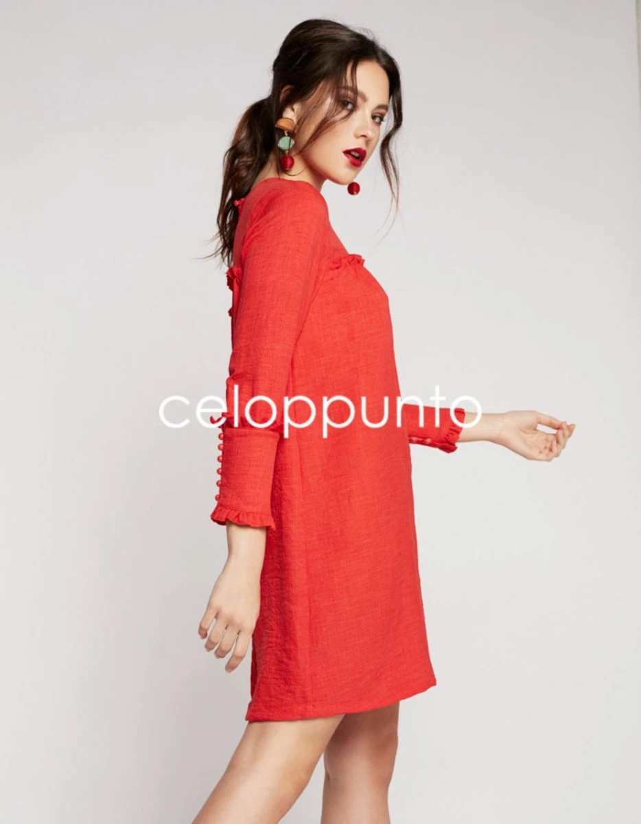 Abito donna corto manica lunga vestiti casual vestito rosso sexy