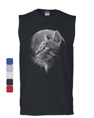 A Cat at Night Muscle Shirt Space Cat Lovers Moon Kitty Meow Purr Sleeveless