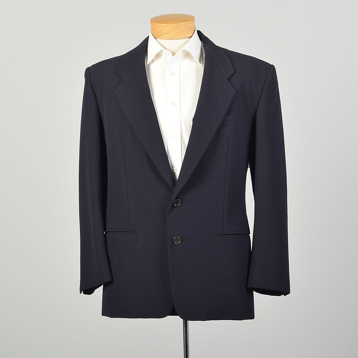 L-XL 1990s Navy Blue Blazer Made in Italy Two Button Jacket 