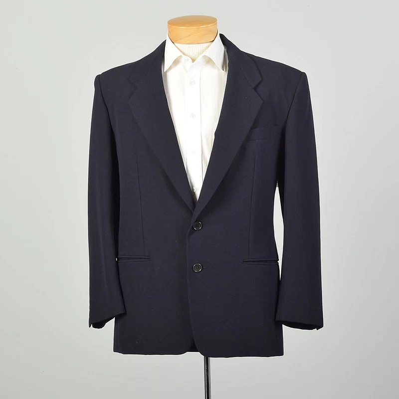  1990s navy two button classic sport coat jacket