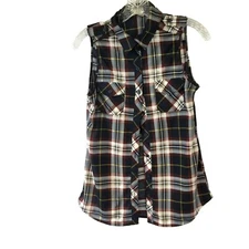 One Clothing Flannel Shirt Sleeveless Collared Button Front Plaid Women's Small