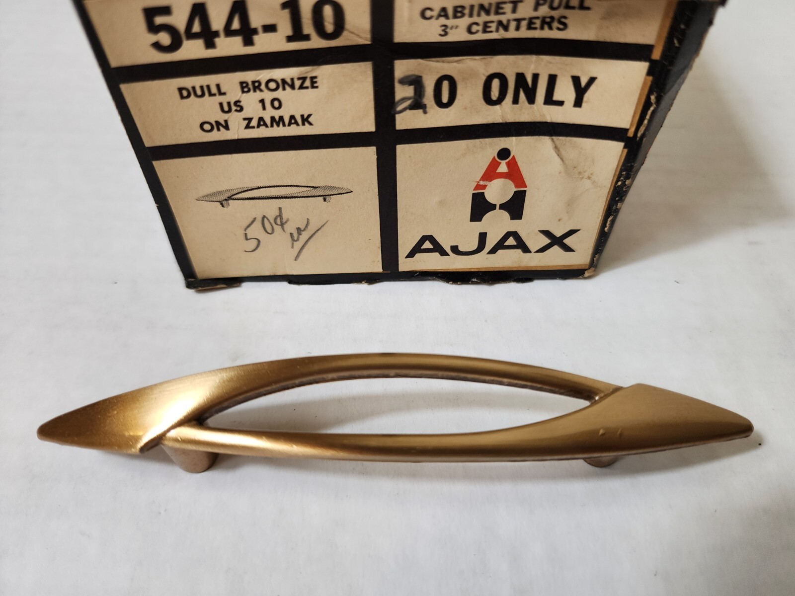 Vintage NOS Ajax Dull Bronze Drawer Cabinet Pull #544-10 1970s Retro C31