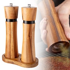 Elegant Acacia Salt and Pepper Mill Set with Ceramic Grinder and Coaster
