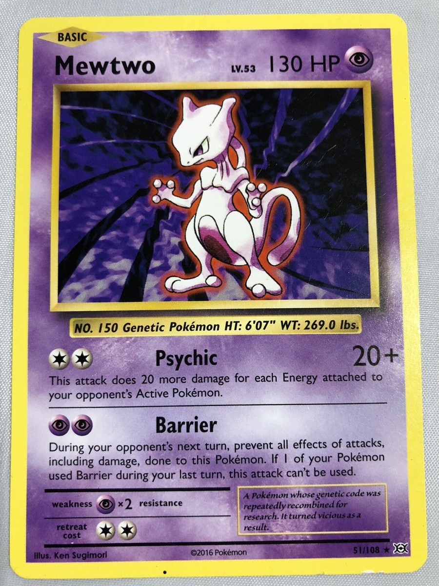 Pokemon card, XY Evolutions, Mewtwo 51/108 PLAYED (Rare) Non-holo