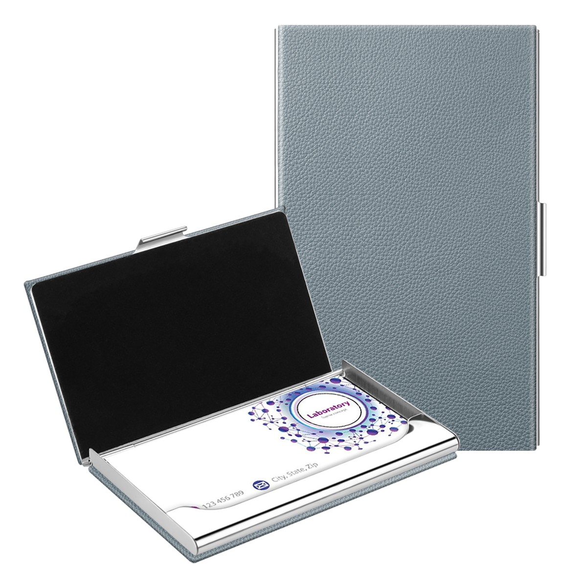 Business Card Holder Vegan Leather Coated Stainless Steel Slim