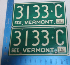 Vermont License Plate Tag Pair Set VT 1971 71 3133-C