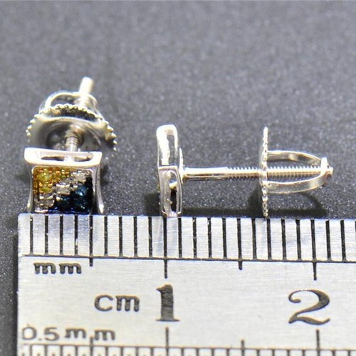0.30 Ctw Created Yellow & White Blue 14K White Gold Over Kite Pave Stud Earrings - Picture 5 of 9