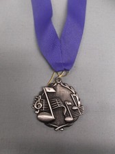 MUSIC notes silver medal PDU 2" diameter award blue neck drape
