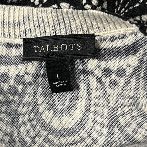 Talbots Black White Fan Pattern Long Sleeve Cardigan Size Large - Picture 6 of 7