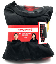 Merry Brite Size 8-10 Tall Kids Shirts  Pant Sleep Set Red Black Long Sleeve