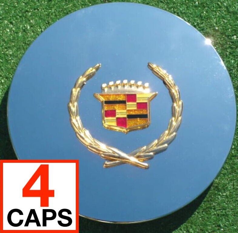 NEW OEM Factory Cadillac Logo Center Caps Set 4 Gold DTS Deville