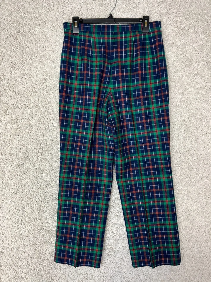 Pantalones de lana a cuadros vintage Pendleton para mujer 14 verde azul tartán forrados en EE. UU. Foto 4 de 4