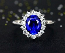 Blue Crystal CZ 925 Sterling Silver Gemstone Ring Open Size 8 Gift Box C15