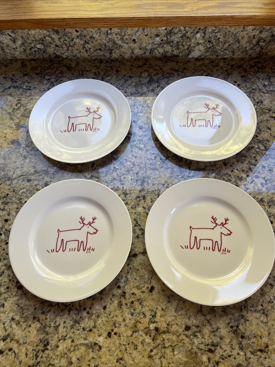 Crate Barrel Trish Richman 1999 Red Reindeer Christmas Dessert