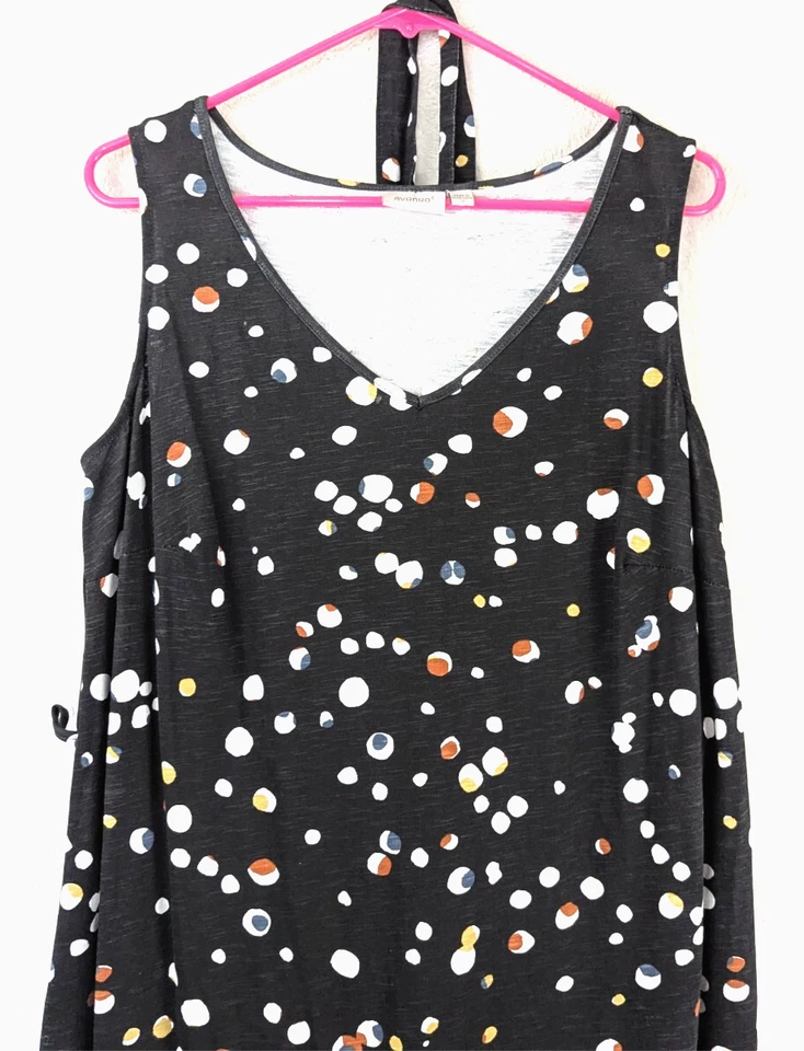 Avenue sz 16 Long Maxi Dress knit sleeveless tank chalk black colorful dots 0106 - Image 3 of 4