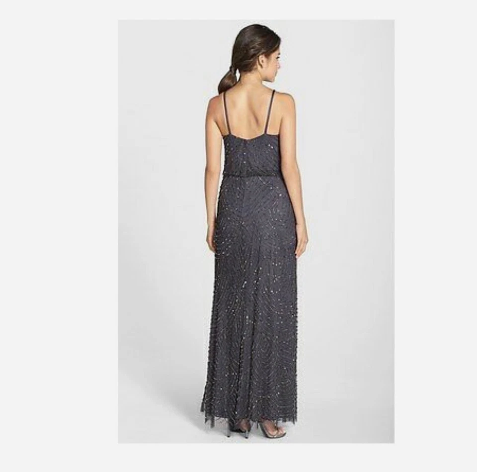 NWT $260 Adrianna Papell  Art Deco Beaded Blouson Gown in Gunmetal/Gold  Sz 12P - Image 3 of 4