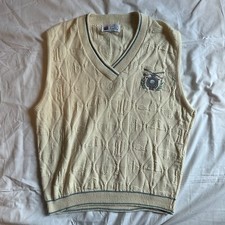 cream and navy blue vintage 80s knit sweater vest