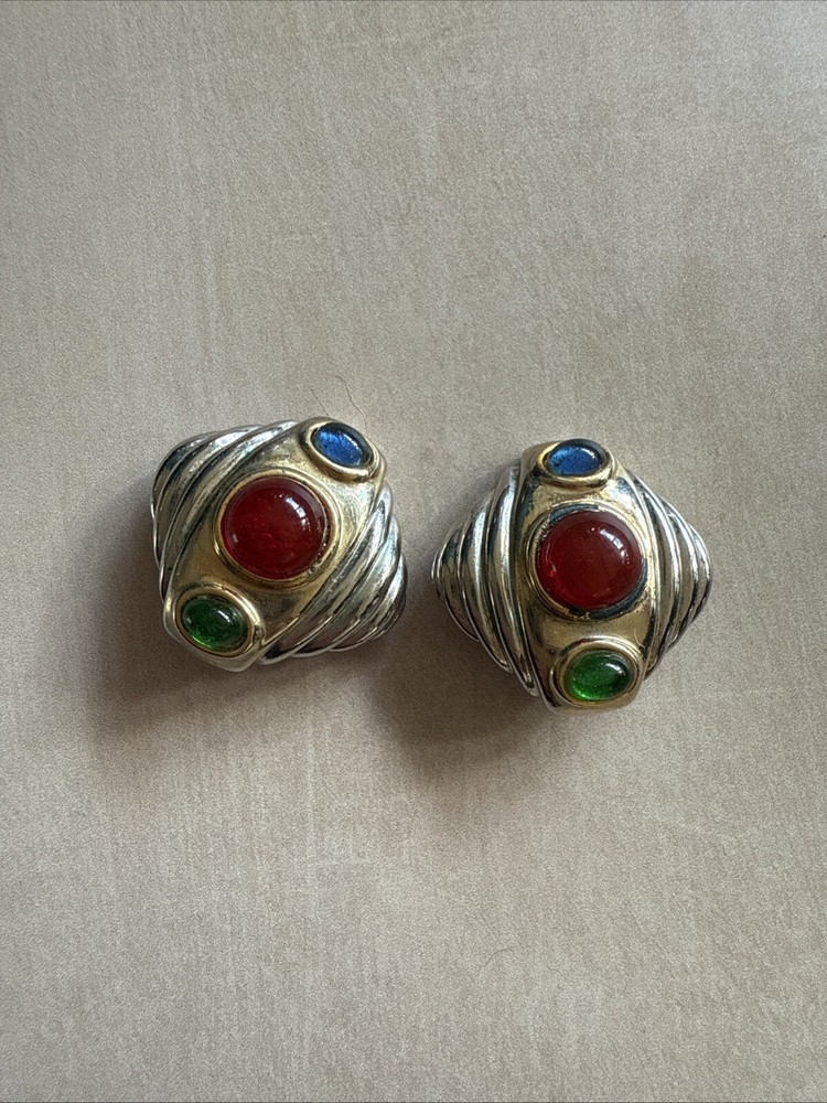 Vintage Givenchy Cabochon Mixed Metal Earrings
