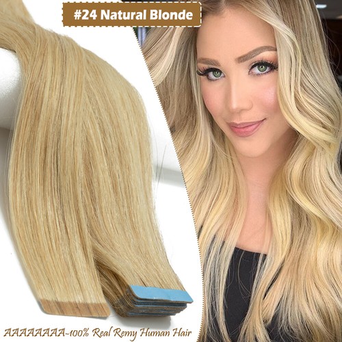 60PCS Tape in Human Hair Extensions Skin Weft Tape-on Real Thick Hair 12-24 inch - Picture 19 of 71