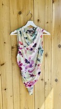 Steve Madden MEDIUM Dalia Floral Print Mesh Cowl Neck Sleeveless Bodysuit