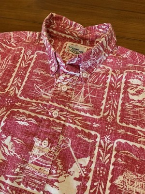 VTG Reyn Spooner Aloha Shirt Mens L Red Surf Sail Ski Reverse Print USA Pullover