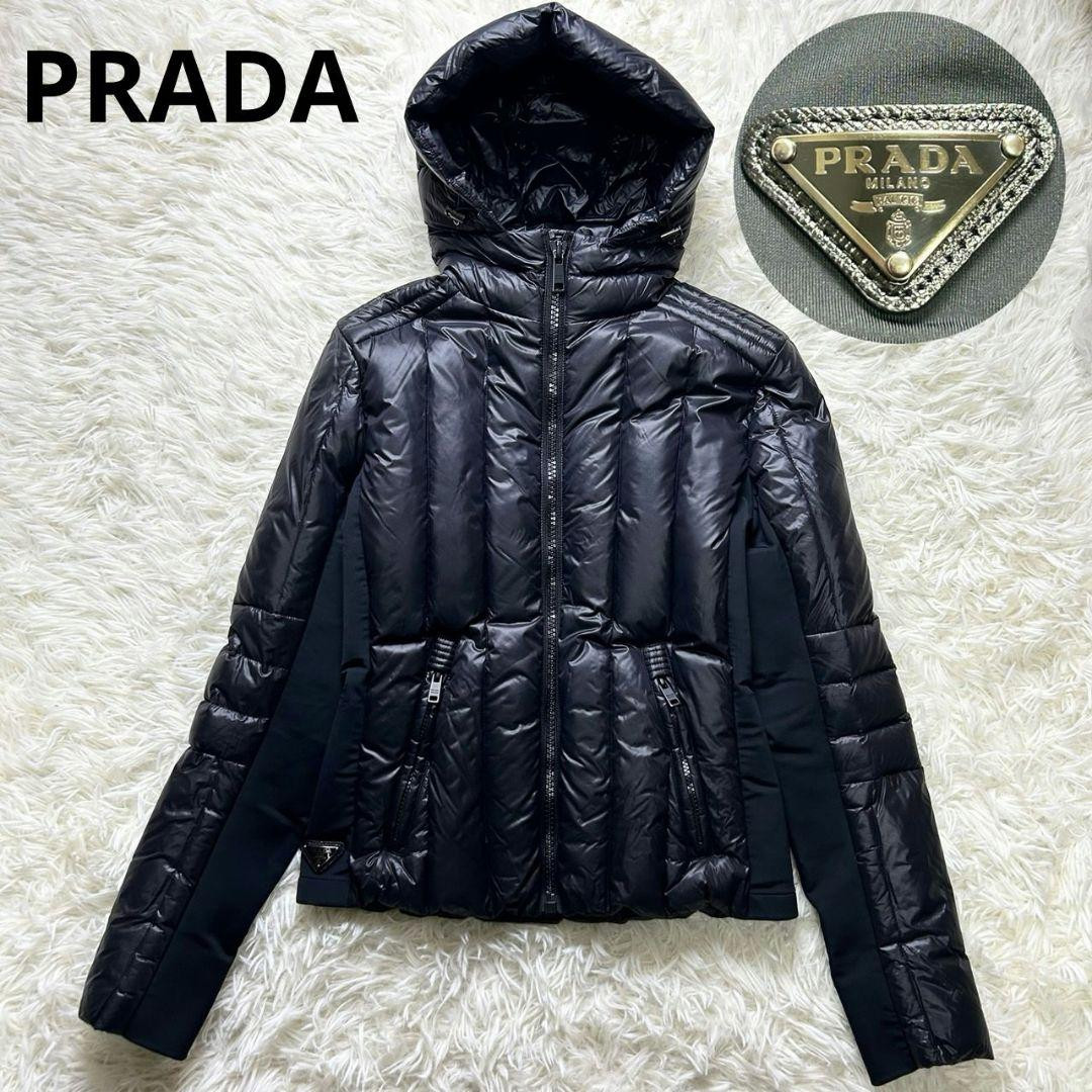 PRADA Triangle Logo Stretch Down Jacket Hooded Black Size 38 PRADA Triangle Logo Stretch Down Jacket Hooded Black Size 38