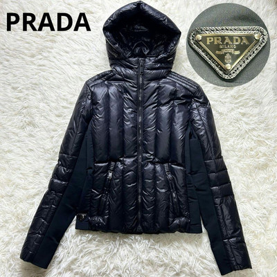 PRADA Triangle Logo Stretch Down Jacket Hooded Black Size 38 PRADA Triangle Logo Stretch Down Jacket Hooded Black Size 38