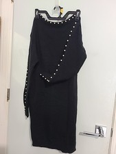 Shein black midi dress beaded jeweled size Xl 44- 12 classic elegant