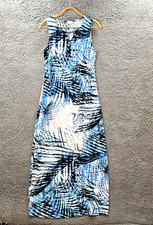 Noni B Maxi A-line Dress Size S Blue White Stretch Knit Sleeveless