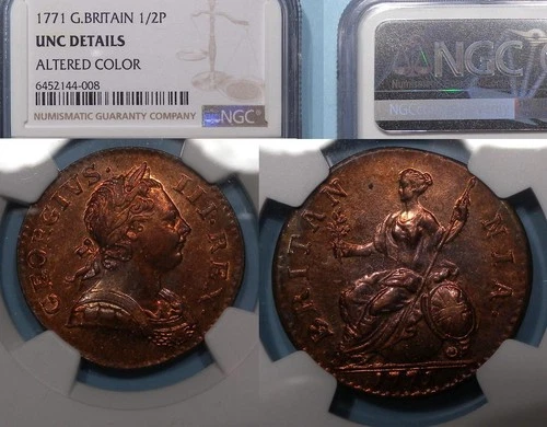 1771 GREAT BRITAIN ½ PENNY NGC UNC SPECTACULAR #102-49