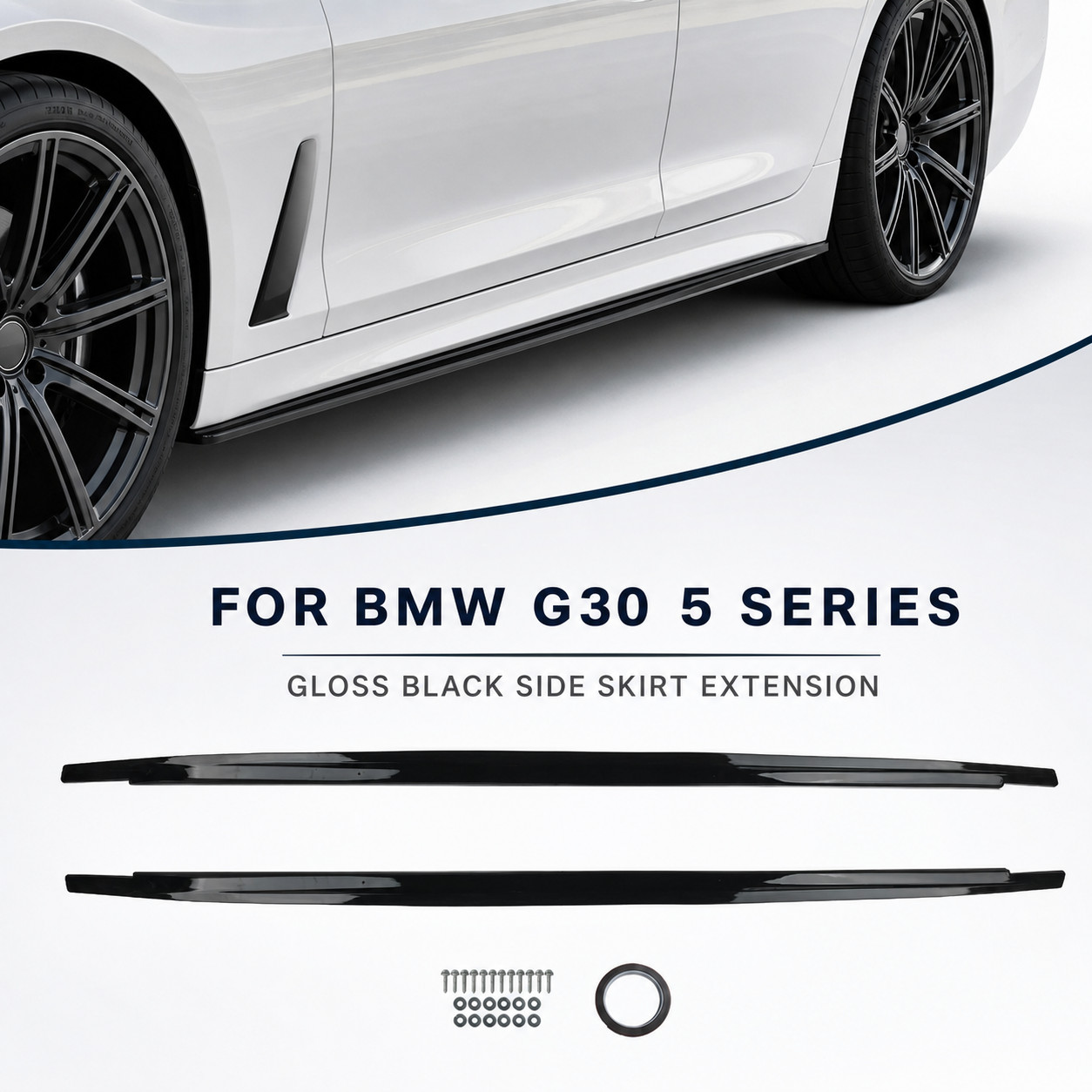 For BMW 5 Series G30 G31 530i M-Sport MP Style Gloss Black Side Skirt Extension