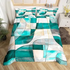 Geometric Abstract Bedding Set Size Kids Teal Blue Marble Twin Multi 16