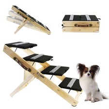 2-in-1 Indoor Pet Ramp, Wooden Folding 4-Tier Pet Stairs with Non-Slip Carpet...