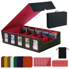 Red Trading Card Storage Box with Handle,5-Row Portable Game Case for 4000+ C...