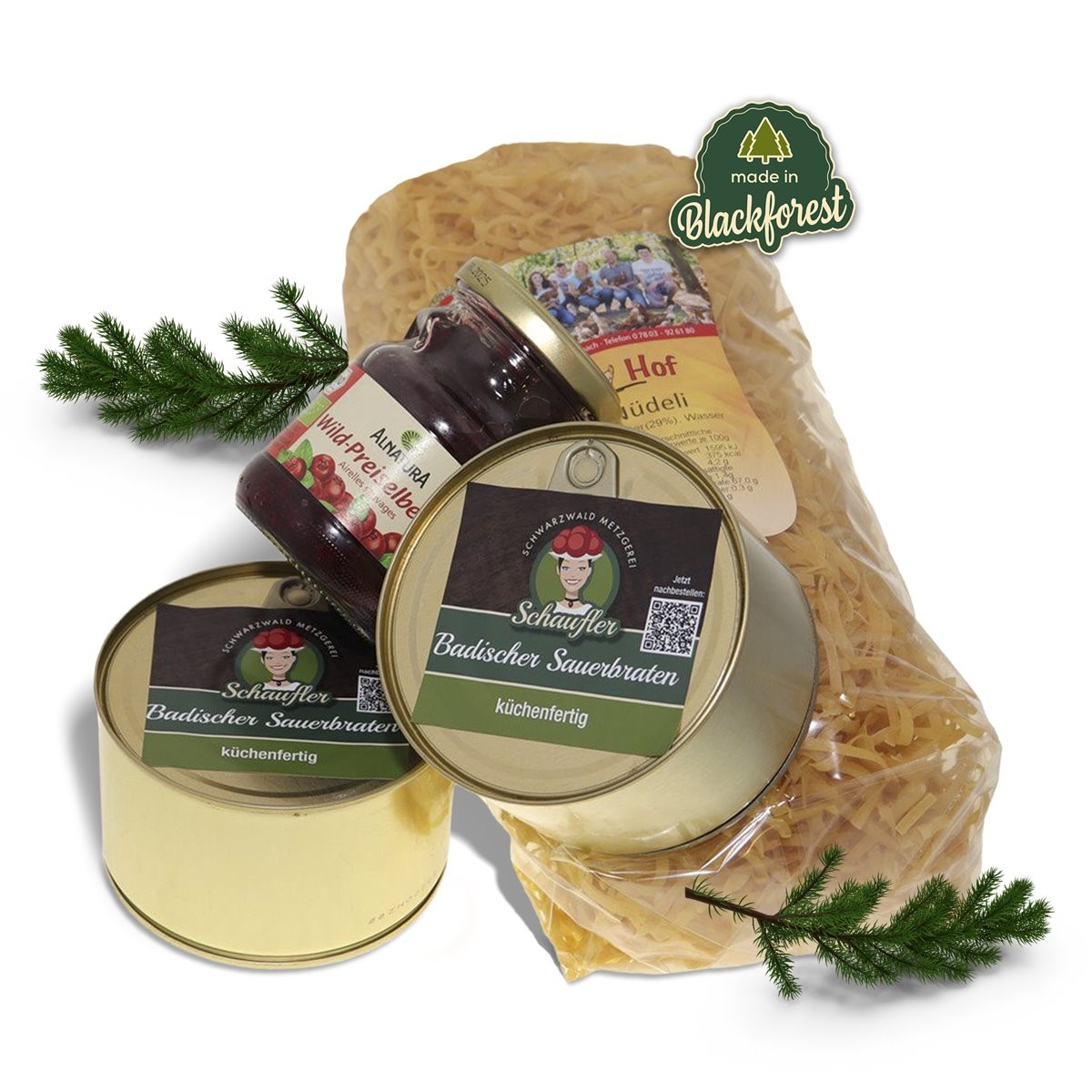 Festtagsbraten-Set: Badischer Sauerbraten, Rinderbraten, Nudeln, Preiselbeer