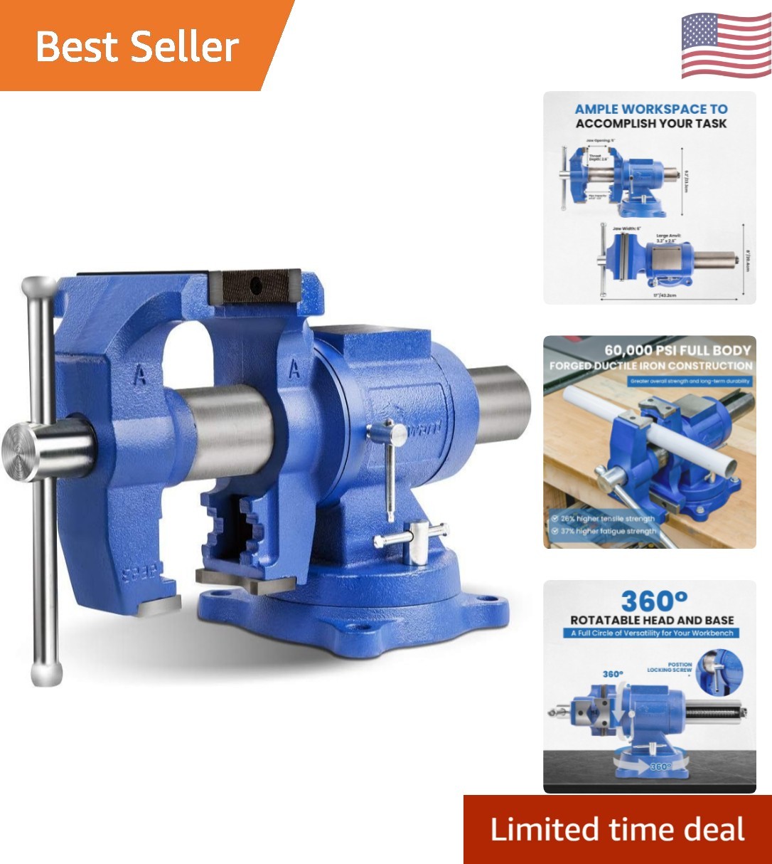 360-Degree Dual-Purpose Heavy-Duty Bench Vise for Precision Work Tasks