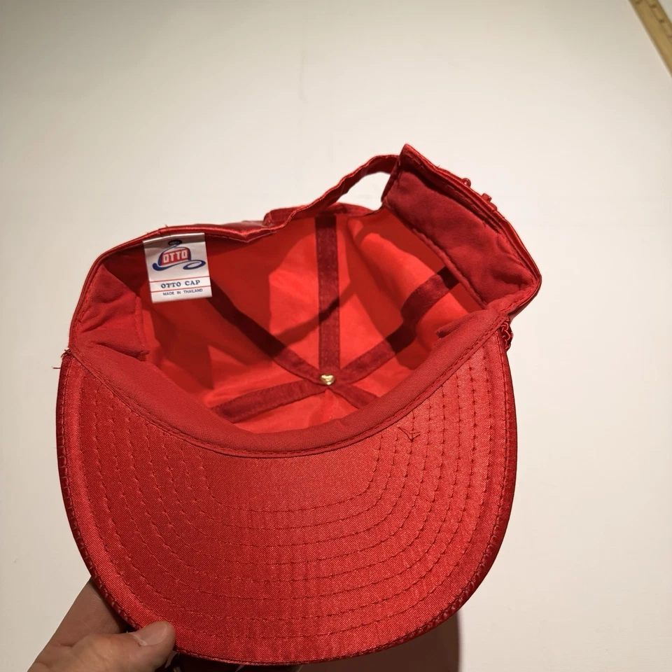 Gorra Otto roja satinada cuerda sombrero estilo vintage 5 paneles ajustable camionero retro Foto 2 de 4