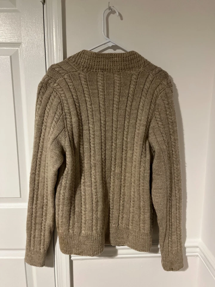 Cárdigan suéter vintage de lana tostada para hombre L/mujer M botones de madera tejido con cable Gpa Foto 2 de 4