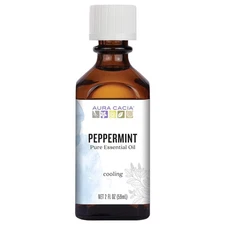 Aura Cacia Peppermint Essential Oil, 2-Ounce, Cools Skin, Fresh Minty Aroma, No