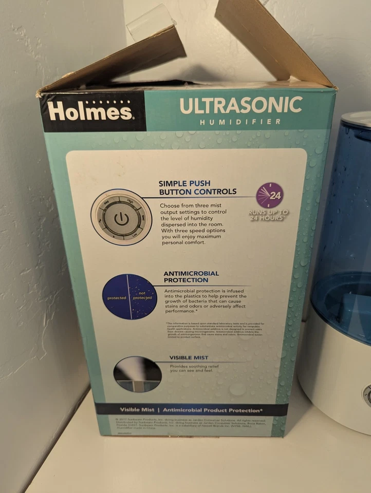 Holmes Ultrasonic Cool Mist Filter Free Humidifier White Tested Working  - Image 3 of 4