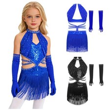 Girls Dancewear Competition Ballroom Contemporary Outfits Theme Party Sequin
