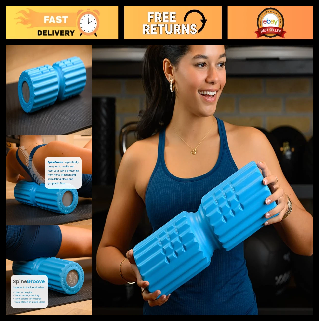 Deep Tissue Foam Roller 14.5" - Firm Muscle Massager for Pain Relief & Recovery