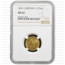 1841 Queen Victoria Gold Half Sovereign NGC MS62