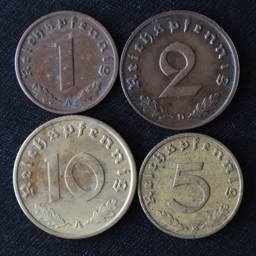 Set of Germany 1, 2, 5 & 10 Reichspfennig coins 1937-1938 ADAE - WWII -#R973 - Picture 3 of 4