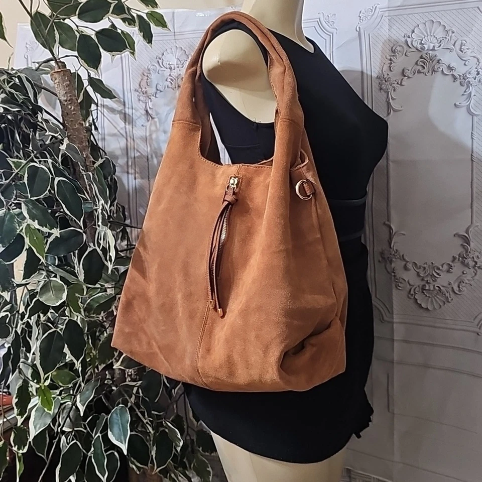 Bolso Hobo Moda Luxe Grande Terciopelo Gamuza Caramelo Foto 2 de 4