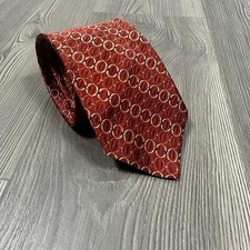 Jos. A. Bank Rust Orange Silk Tie Italy Made Yellow Geometric Circle Pattern 59  