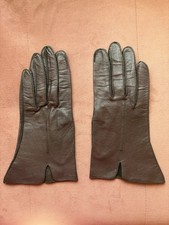 Vintage Women  s Deer Skin Dark Brown Leather Gloves With Wrist Slit Size 7 1/2