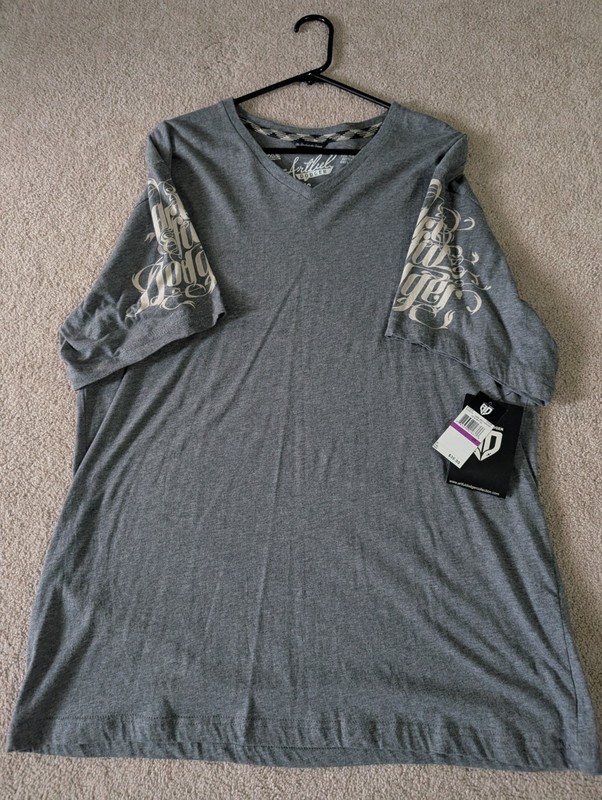Artful Dodger Shirt Mens 46 XXL Gray V-neck Logo Print Cotton Short Sleeve Top
