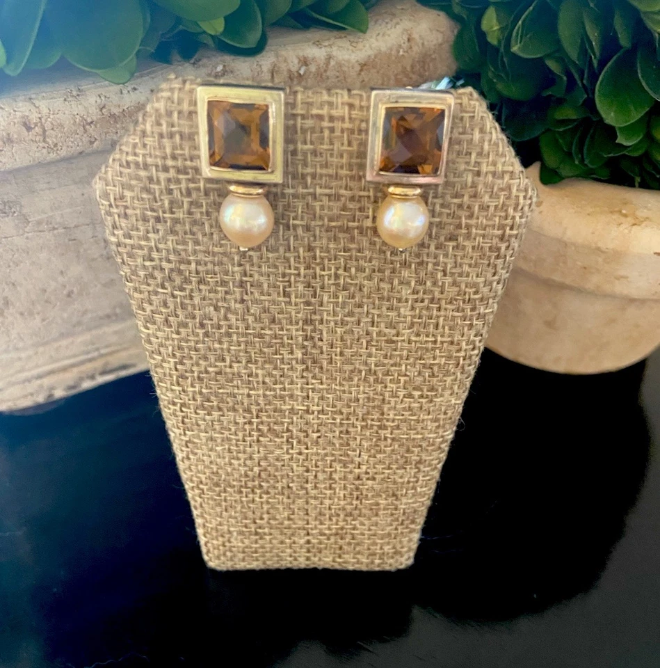 Michael Dawkins винтажное серебро 925/14k топаз и жемчуг серьги ~ красивый - Изображение 2 из 4