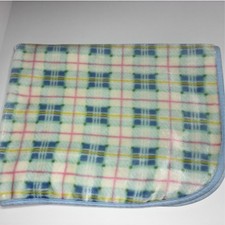 Vintage Springmaid Pastel Plaid Baby Blanket Blue Green Pink Yellow Soft Fleece